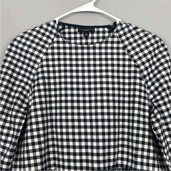 Victoria Beckham for Target Navy Blue and White Gingham Peplum Blouse. Size S - Picture 8 of 13